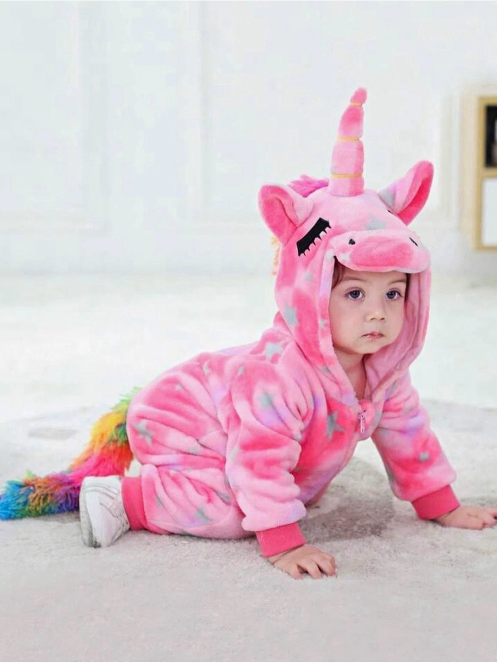 Pink Unicorn Plush Kids One-Piece Hooded Costume 6-9 Month